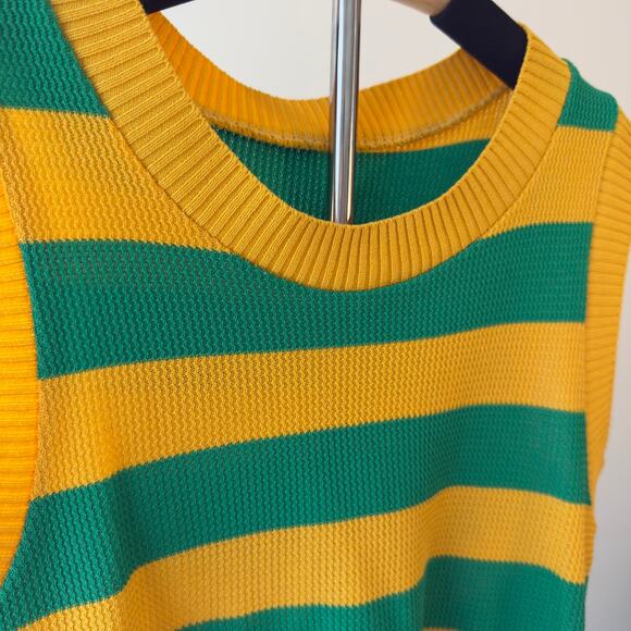 Green Yellow Striped Sleeveless Knitted Shirt - Medium - Picture 3 of 4